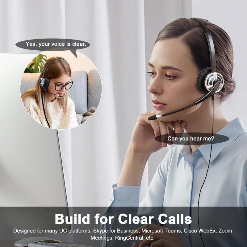 MKJ USB Headset with Microphone for PC, Computer Headset with Noise Cancelling Mic for Call Center and Office, Wired Headphones for Laptop UC Platforms Business Ms Teams Zoom Webex Facetime - Image 3